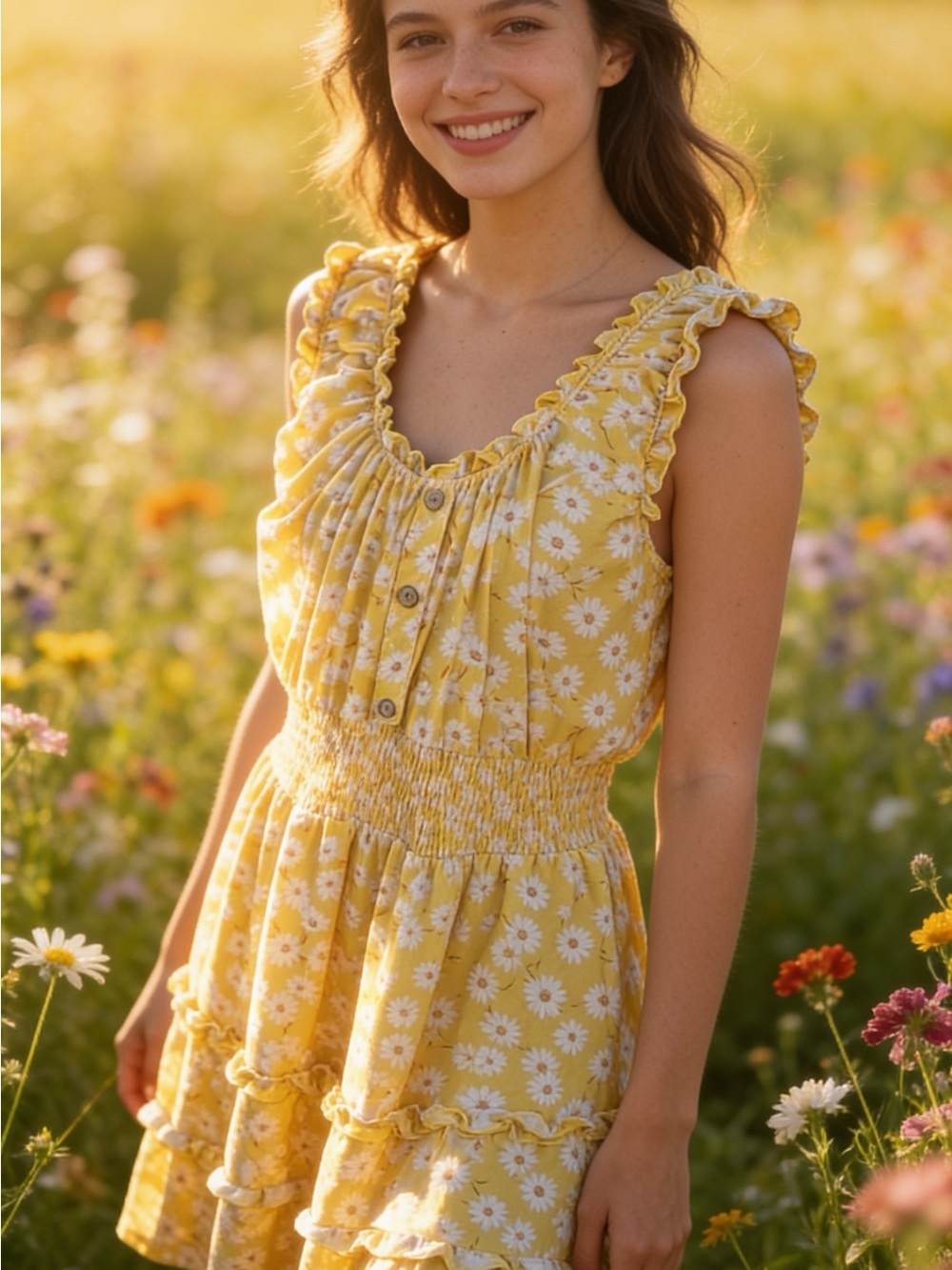 NOBO Yellow Daisy Print Ruffled Sundress YT4